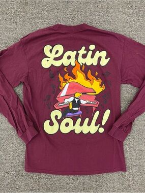 Urban Outfitters Burgundy "Latin Soul" Graphic Long-Sleeve Tee